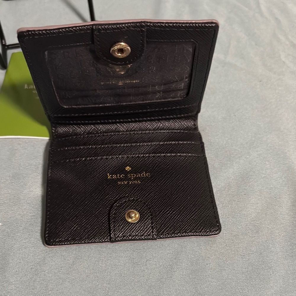 Kate Spade Glitter Bifold Wallet Silver Black Spade Logo with Care Card NWT - Picture 4 of 5
